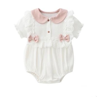 China Princess Anti-Shrink Toddler Lace Baby Jumpsuits Newborn Retro Cotton Knitted Babies' Rompers for sale