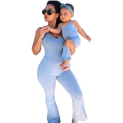 China Mommy and me one piece QUICK DRY blue casual overalls summer clothes 2021 mother and daughter family matching outfits overalls for sale