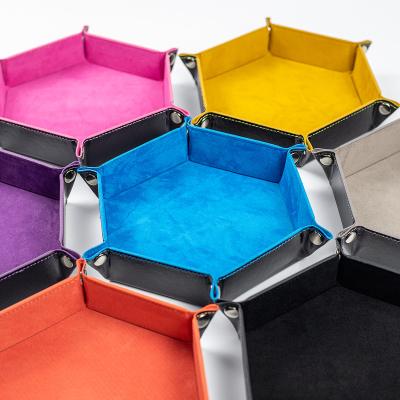 China Storage Tray For RPG Dice Games Multicolor Folding Hexagonal PU Leather Rack For RPG DND Table Games Dice Storage Premium Easy-assemble Magnetic Die Tray for sale