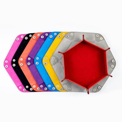 China Storage Tray For RPG Dice Games Sanseking Customized Multi Color Folding Hexagon Shaped PU Suede Snaps Button Portable Leather Dice Tray Storage for sale