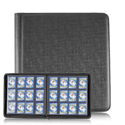 China 12P Zipper Black Card Album PU 480 Pockets Smooth Grain Large Capacity Came Card Collector Trade Zipper Closure Storage Binding for sale