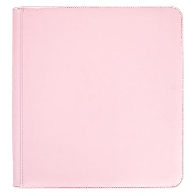 China 12 Pockets Zipper Pro Large Capacity Candy Color Closed Premium Trading Card Album Protector For MTG Poker Luxury PU Card Leather Pink Binder for sale