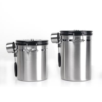 China New Airtight Lid 1200ml Stainless Steel Date Tracking Lid Coffee Canister With CO2 Valve And Scoop for sale