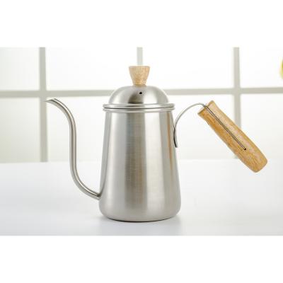 China Durable 650ml Stainless Steel Wooden Handle Coffee Kettle With Lid Tea Coffee Pot for sale