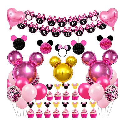 China Party Decorations Minnie Mouse Birthday Party Balloons Supplies Decorations for Pink Balloon Banner and Mouse Ears Headband for Kids for sale