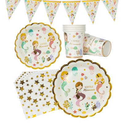 China Industrial Kids Banner Dish Supplies Happy Party Birthday Decorations Set New Design Mermaid Party Supplies In Stock for sale