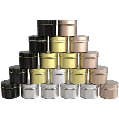 China Wholesale 2oz 4oz 6oz 8oz Trendy Empty Round Scented Rose Gold Tin Can Container Decorative Packaging Jars Travel Black Candle Canisters for sale