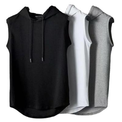 China Men's gym lace up vest sweatshirt T-shirt others solid color sleeveless hoodie tank T-shirt wholesale men's hip tops casual men's hop for sale