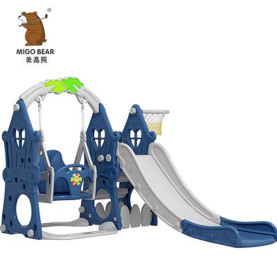 China 0-8years kids baby jumpsuit hot sale plastic slide and swing set indoor playground for kids 3 in 1 for sale