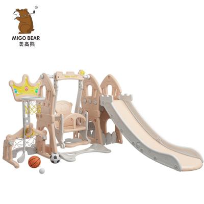 China 0-8years Updated Indoor Playground 5 in 1 Baby Kids Plastic Swing and Slide Play Set for sale