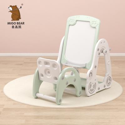 China Double Sided Foldable Rotating Toddler Kids Painting Board With Book Storage Shelf Holding Art Easel For Kids for sale