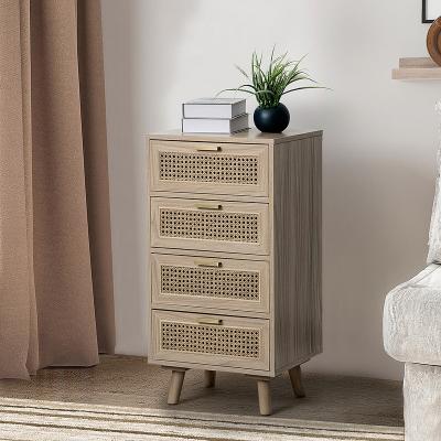 China Other Retro Design Modern Rattan Woven Drawer Cabinet Wood Grain Rattan Woven Storage Cabinet for sale