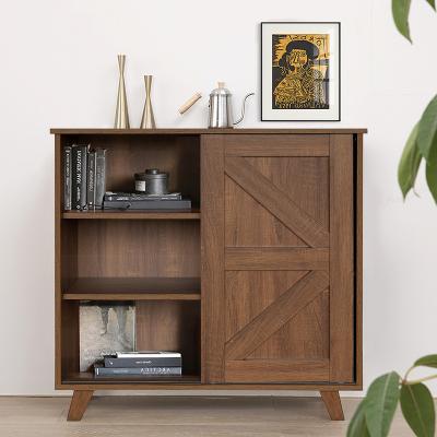 China Other Entryway Mudroom Furniture Retro Design Sliding Door Storage Cabinet Wooden Backrest Bookcase for sale