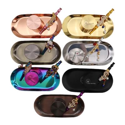 China Viable Custom Smoking Pipe Hookah Accessories Rose Gold Grinder Sets Serving Herb Rolling Trays for sale