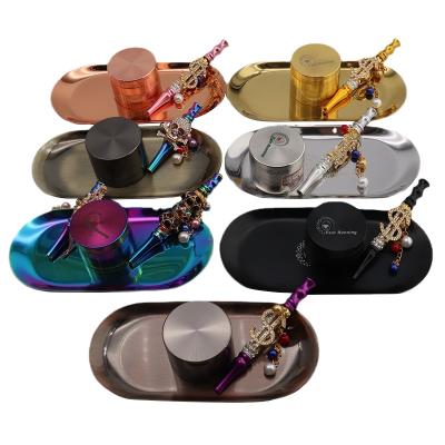 China Rainbow Herb Hookah Glass Smoking Pipe Dry Herb Grinder Accessories 230mm Herb Tray Sets With Stand for sale