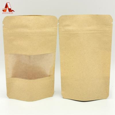 China Recyclable in Logo Custom Plastic Bag Manufacturing Eco Friendly Wholesale Stream Recycle Kraft Paper Window Zipper Bag Paper Standup Pouch for sale