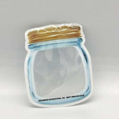 China Mason Jar Pouch Candy Barrier Mason Jar Bottle Shape Transparent Cookies Ziplock Bags Custom Reusable Plastic Zipper Bag for sale