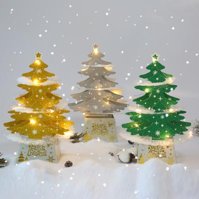 China Christamas New Home Decor Christmas Decorations Mini Christmas Tree Ornaments With Lights Set Shiny Christmas Tree for sale