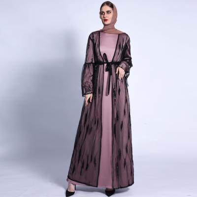 China New Modern Design Sequin Abaya Trumpet Daily Casual Formal Sleeve For Young Women Dubai Muslim Solid Color Cardigan Dress for sale