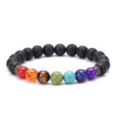 China Natural 7 Chakra Yoga Stone Bracelet Men Lava Rock Stone Bracelet Healing Bracelet TRENDY Reiki Buddha Prayer Balance Beads For Women for sale