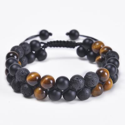 China CLASSIC 8MM Tiger Eye Lava Black Matte Beaded Bracelet Natural Stone Double Layers Beads Triple Bangle Protection Bracelet Men Women for sale