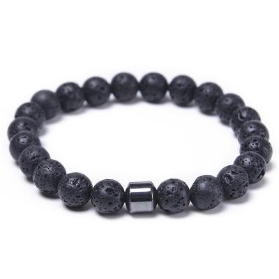 China FASHIONABLE Hot Selling Natural Stone Lava Rock Stone Bracelet Stretch Beads Unisex Bracelet Essential Oil Diffuser Health Magnetic Bracelet for sale