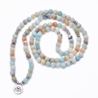 China Religious Natural Stone Bracelet Lotus Tree Mala Beads Amazon Stone Bracelet 8MM Beads Fashion 108 Life Beads Pendant Necklace Bracelet for sale