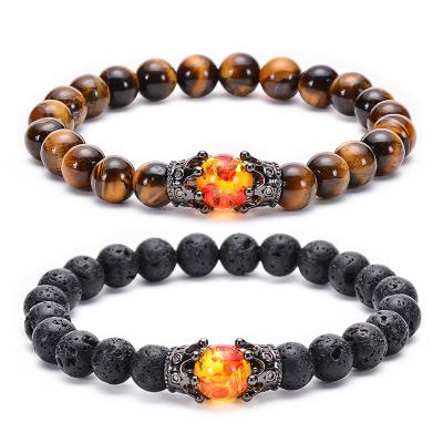 China Fashion 8MM Tiger Eye Micro Inlaid Zircon Copper Crown Beaded Bracelet Natural Handmade Natural Stone TREND Bangle For Men And Women for sale