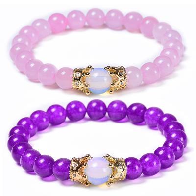 China Natural Crystal Black Gallstone Couple Bracelet New Natural Pink Stylish Punk Inlaid Zircon Copper Crown Bracelet Wholesale for sale