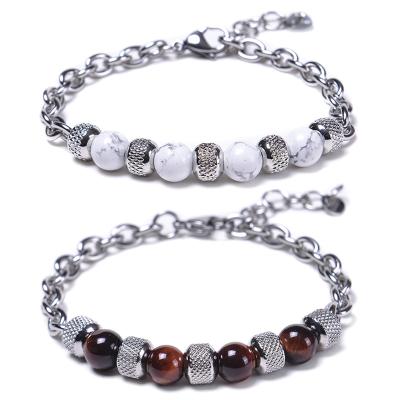 China Wholesale TRENDY Fashion Stainless Steel Bracelet For Men's Adjustable Natural Jewelry Pulseras Hombre Tiger Eye Bead Stone Punk Bracelet for sale