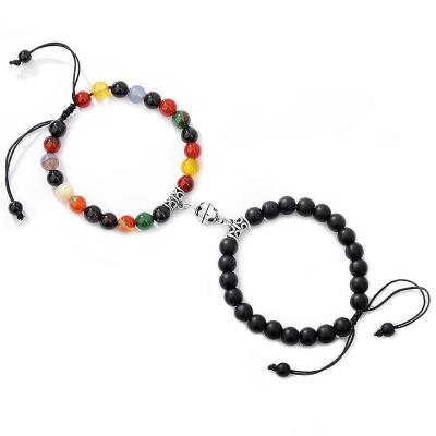 China CLASSIC Natural Agate Beads Charm Couple Bracelet Heart Shaped Magnet Attracts Matching Lovers Bracelet Bangles With Mutual Attraction for sale