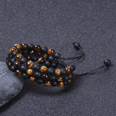 China Adjustable Mala Bracelet Layers Unisex Tiger Eye Bracelet Black Matte Beads Natural Beaded Bracelet Wholesale CLASSIC Three Stone for sale