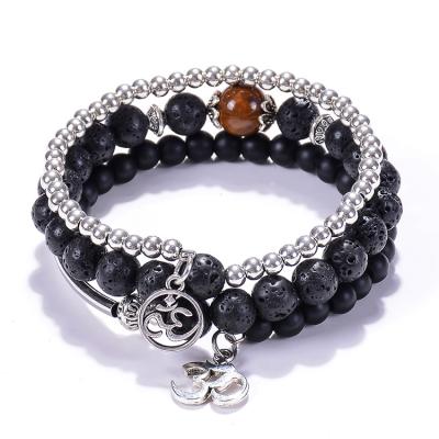 China Volcanic Bracelet Lava Rock Winding Healing Energy Balance Bracelet Unisex New Yoga Chakra Punk Stylish Multilayer Bracelet for sale