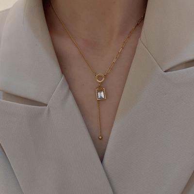 China New Style Square Crystal D Letter Necklace Adjustable Stainless Steel Zircon Chain Necklace Wholesale Jewelry Friendly Material Dangling Women for sale