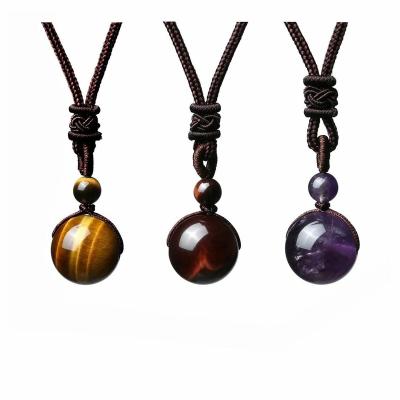 China Unisex Healing Crystal Tiger Eye Amethyst Necklace Lucky Pendant Necklace Healing Crystal Necklace Fashion Natural Stone Blessing Protection Jewelry for sale