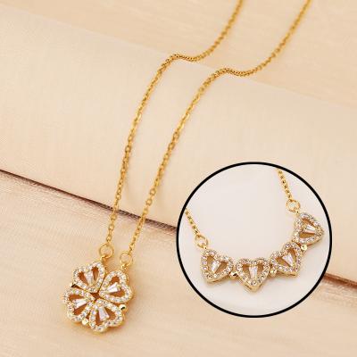 China Wholesale Fashion Necklace Jewelry Four Leaf Clover Necklace Women Stainless Steel Magnetic Zircon Chain Heart Pendant TRENDY for sale