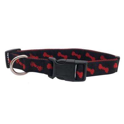 China Hot Sale 2.5 cm Custom Logo Adjustable Custom Woven Dog Collar Luxury Nylon Pet Dog Collar With Plastic Buckle for sale