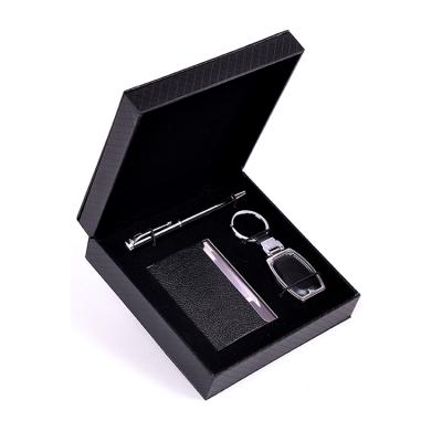 China Cheap Custom Key Chain Holder Pen Business Men Gift Box Three Piece Suit Business Card Set for sale