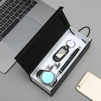 China 2021 Cheap Simple Classic Portable Business Men Pen Watch Keychain Cufflinks Box Gift Set Business for sale