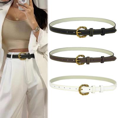 China Vintage Cheap High Quality Ladies Belts Alloy Belt Buckle PU Women Luxury Leather Slim Designer Belts for sale