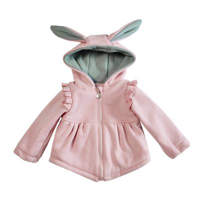 China 2021 Autumn Winter Kids Girls Clothes Cartoon Rabbit Hooded Anti-wrinkle Zipper Up Thick Hoodies Jacket Ruffles Coat For Kids Clothes for sale