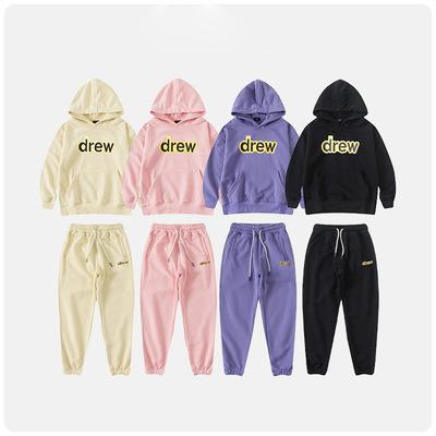 China Smart casual DRAWN print brand hoodie and sweatpants set kids smile face printed boys and girls suit kids high quality tracksuit for sale