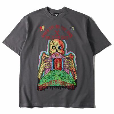 China 230g Cotton Anti-Wrinkle Kanye Ghost Skull Hip Hop Mens T-shirts Western High Street Skeleton Tops Off The Shoulder Skateboard T-shirts Short Sleeve for sale