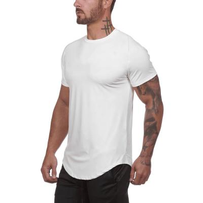 China custom white men's Anti-wrinkle logo fitness t shirts curved dry edge t shirts cotton polyester sport pi t shirts elastic for sale