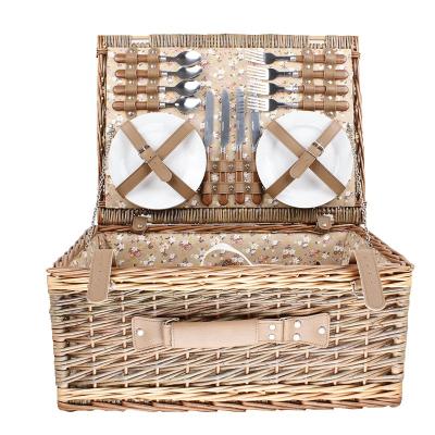 China Low Moq Cheap Natural Wicker 4 Person Picnic Hamper Basket Sustainable With Individual Cooler Bag for sale