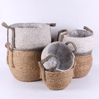 China Modern Good Quality Luxury Plant Plankton Flower Pots Planters Garden With Handle With Plastic Liner Inside for sale