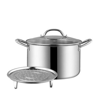 China Sustainable Large Family Cooking Pots Stainless Steel Satin Body Metal Customized Craft Logo With Handle Configuration for sale