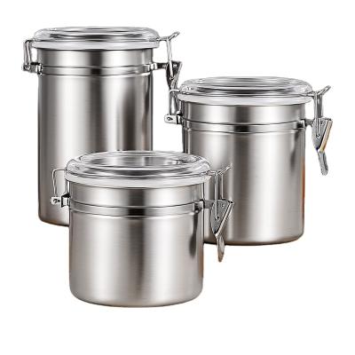 China Sustainable Custom Logo Kitchen Tin Set Stainless Steel Food Storage Canister Set Storage Box for sale