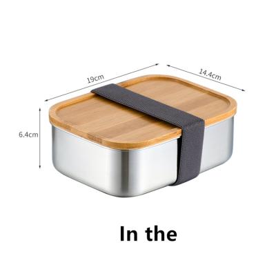 China Sustainable Wholesale Food Container Stainless Steel Food Storage Lunch Box With Wooden Cover for sale