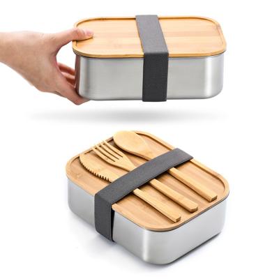 China Custom Sustainable Logo Food Container Lunch Box 304 Stainless Steel Bamboo Lunch Box With Bamboo for sale